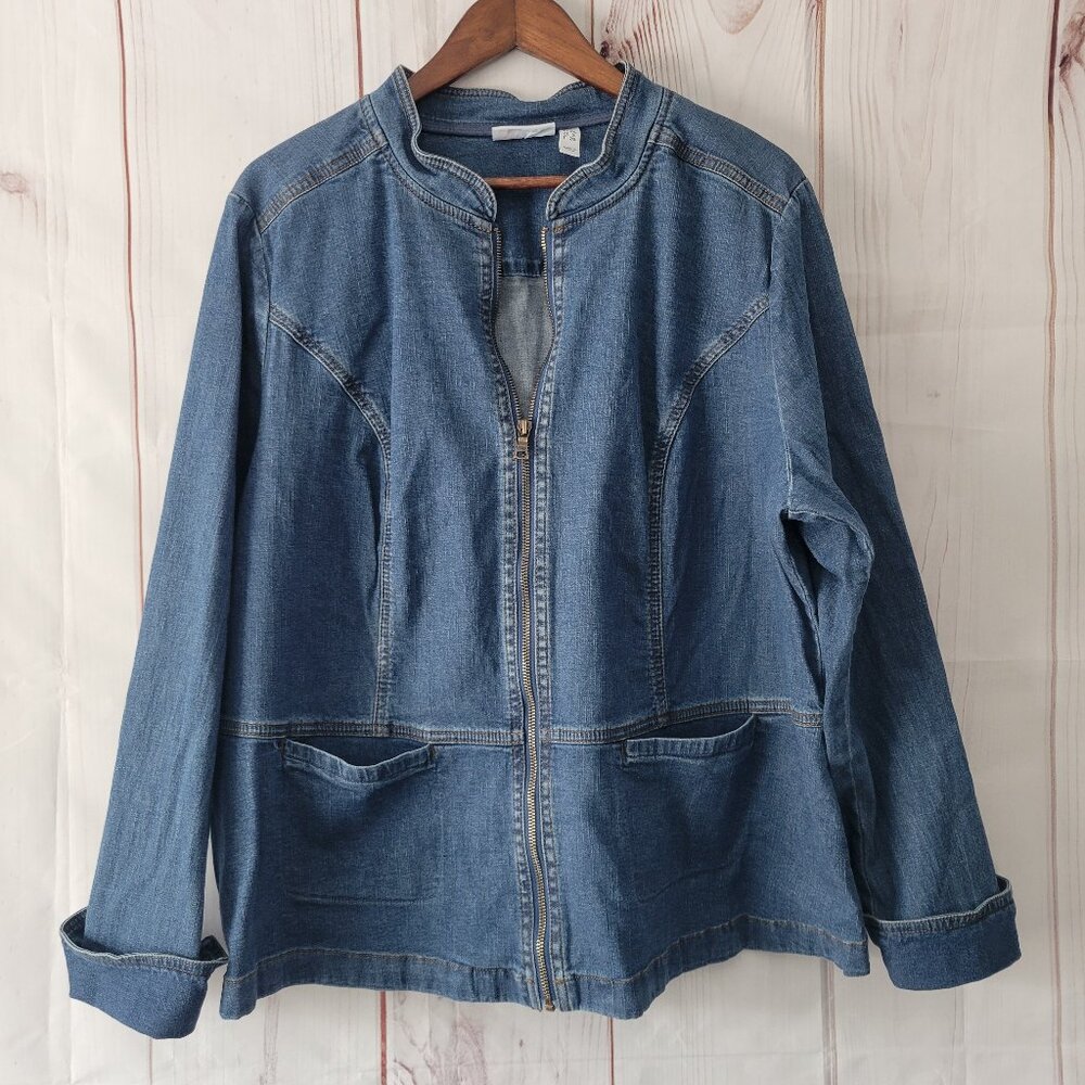 D & Co Denim & Company Women’s Plus 1x Cotton Denim Jean Jacket, Lightweight